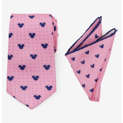 Disney Mickey Mouse Dot Pink Tie and Pocket Square Set