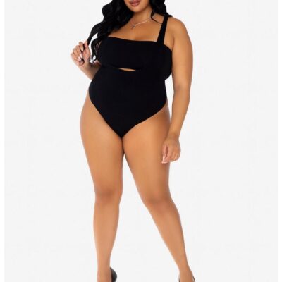 2 Piece Opaque Bandeau And Suspender Bodysuit Black Plus Size