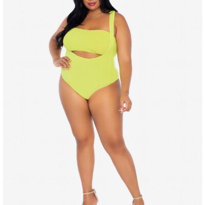 2 Piece Opaque Bandeau And Suspender Bodysuit Lime Plus Size