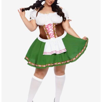 Gretchen Costume Dress with Trim Stockings Bows Plus Size